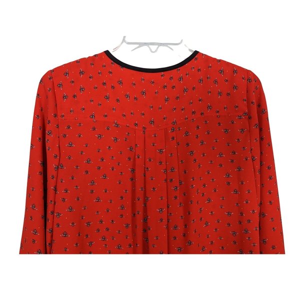 Libby Edelman red tunic bee print with tassel‎ tie in front long sleeve blouse S - Picture 4 of 7
